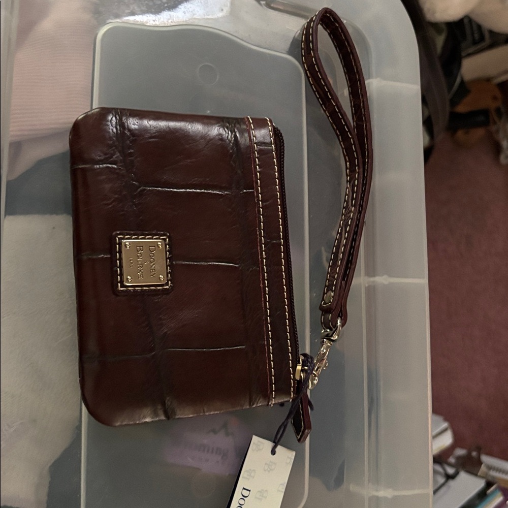 Dooney & Bourke Dark Brown Croc Embossed Wristlet